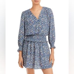 RAILS Zana Blue Ditsy Floral Long Sleeves Smocked Mini Dress Size L